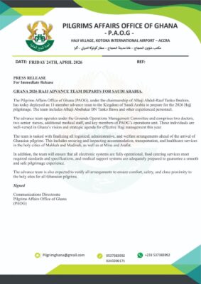Ghana Dispatches Advance Team to Saudi Arabia for 2026 Hajj