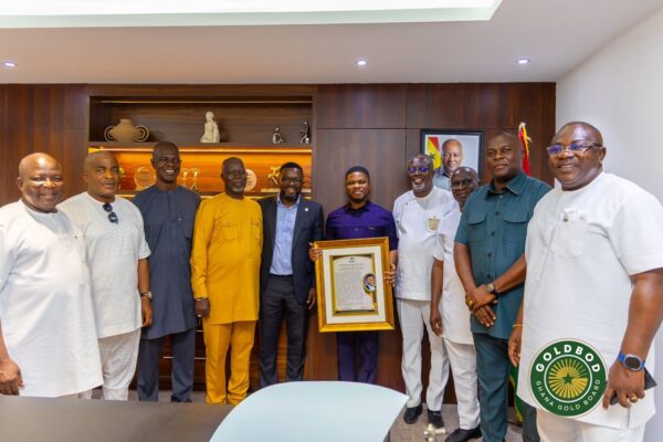 NDC Regional Chairmen honour Ghana Gold Board CEO Sammy Gyamfi with citation in recognition of his leadership and contributions; he expresses gratitude for the gesture and support.